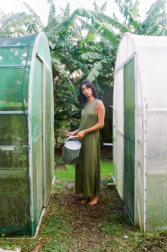 Ophelia Merino dress - Olive SAMPLE